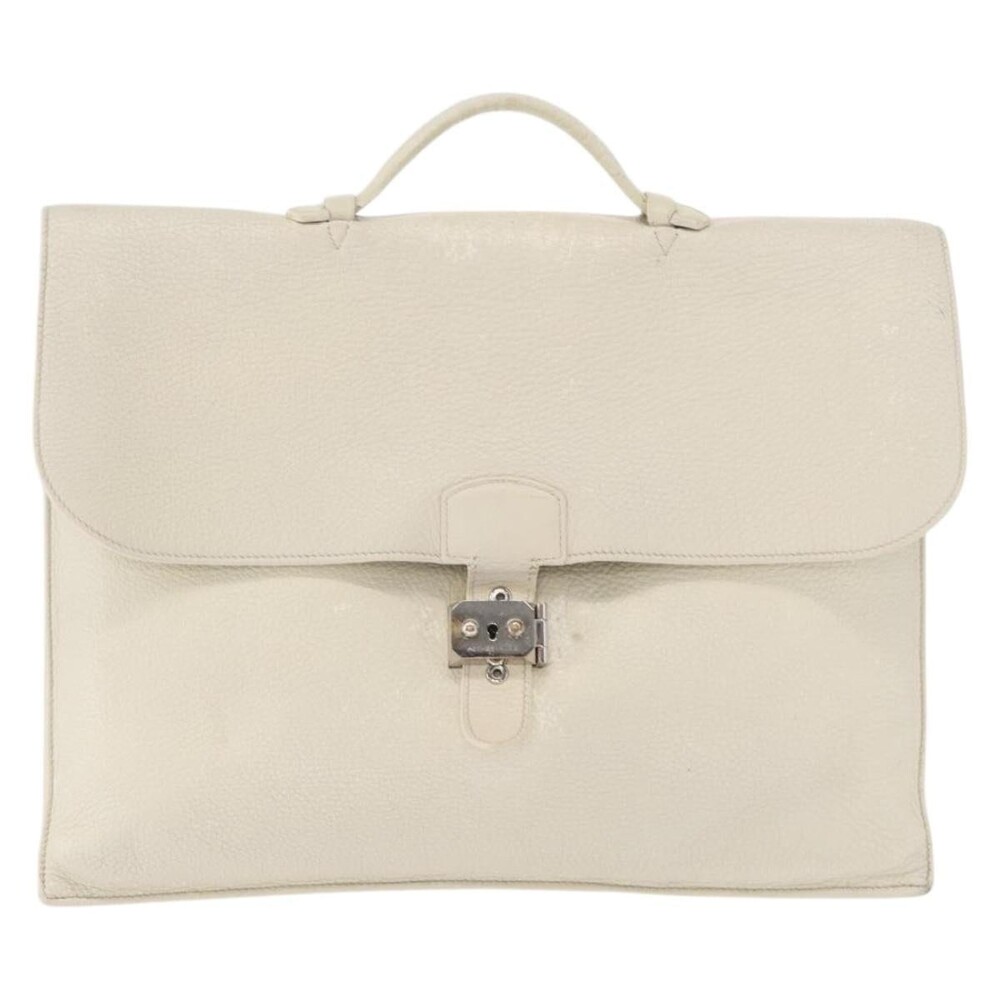 Hermes Leather Sac Adepeche 41 Handbag White